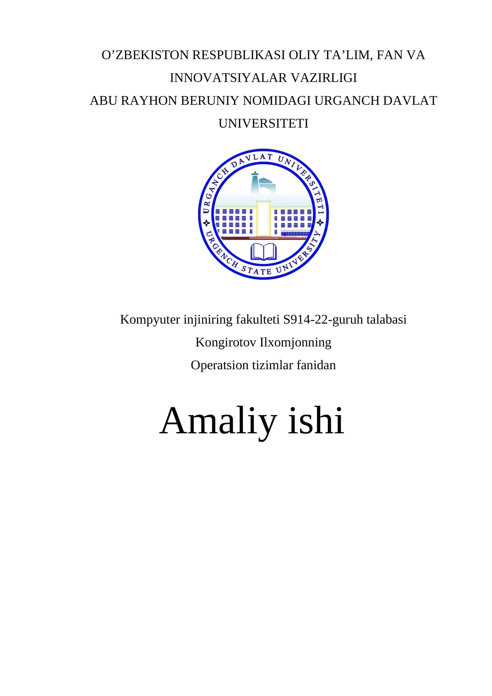 Operatsion tizimlar fanidan Amaliy ishi
