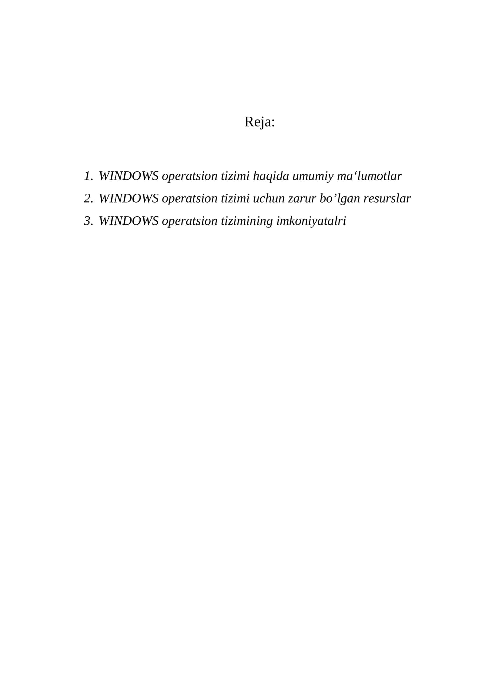WINDOWS operatsion tizimi haqida umumiy ma‘lumotlar