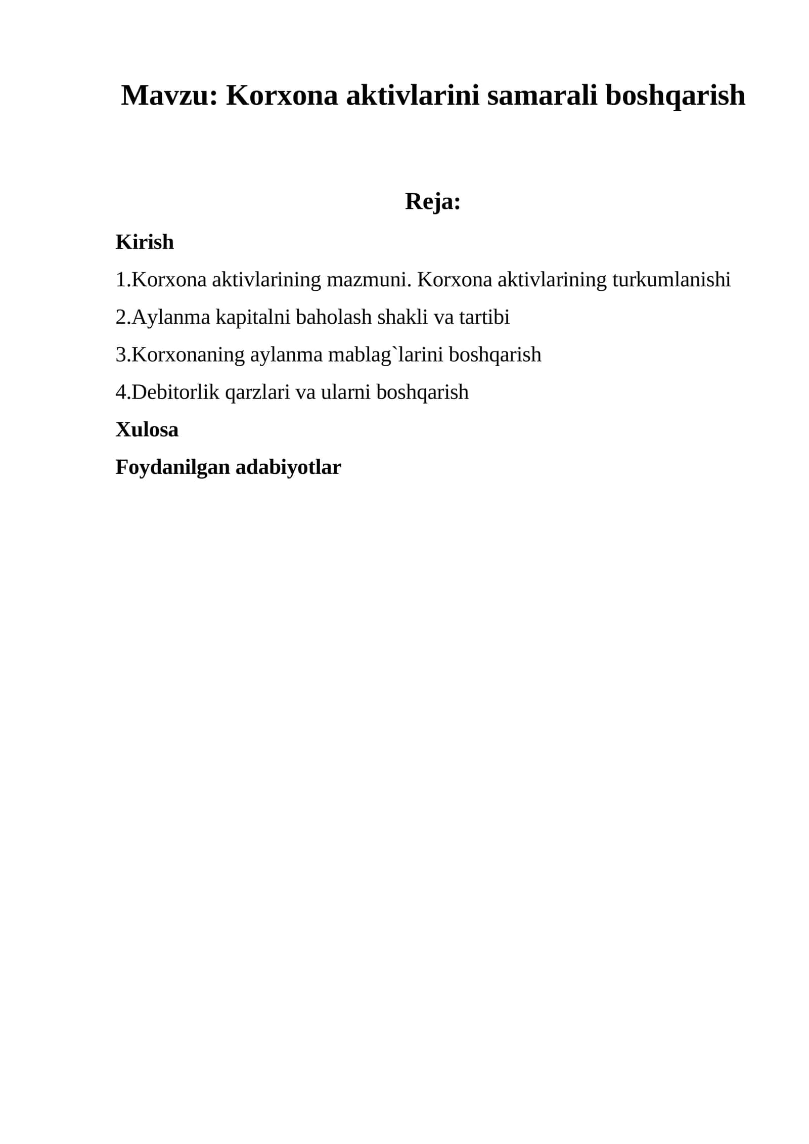 Korxona aktivlarini samarali boshqarish
