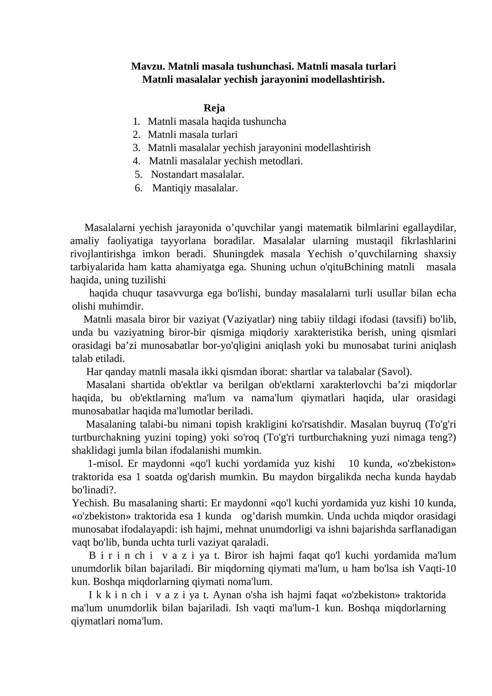 Matnli masala yechish usullari