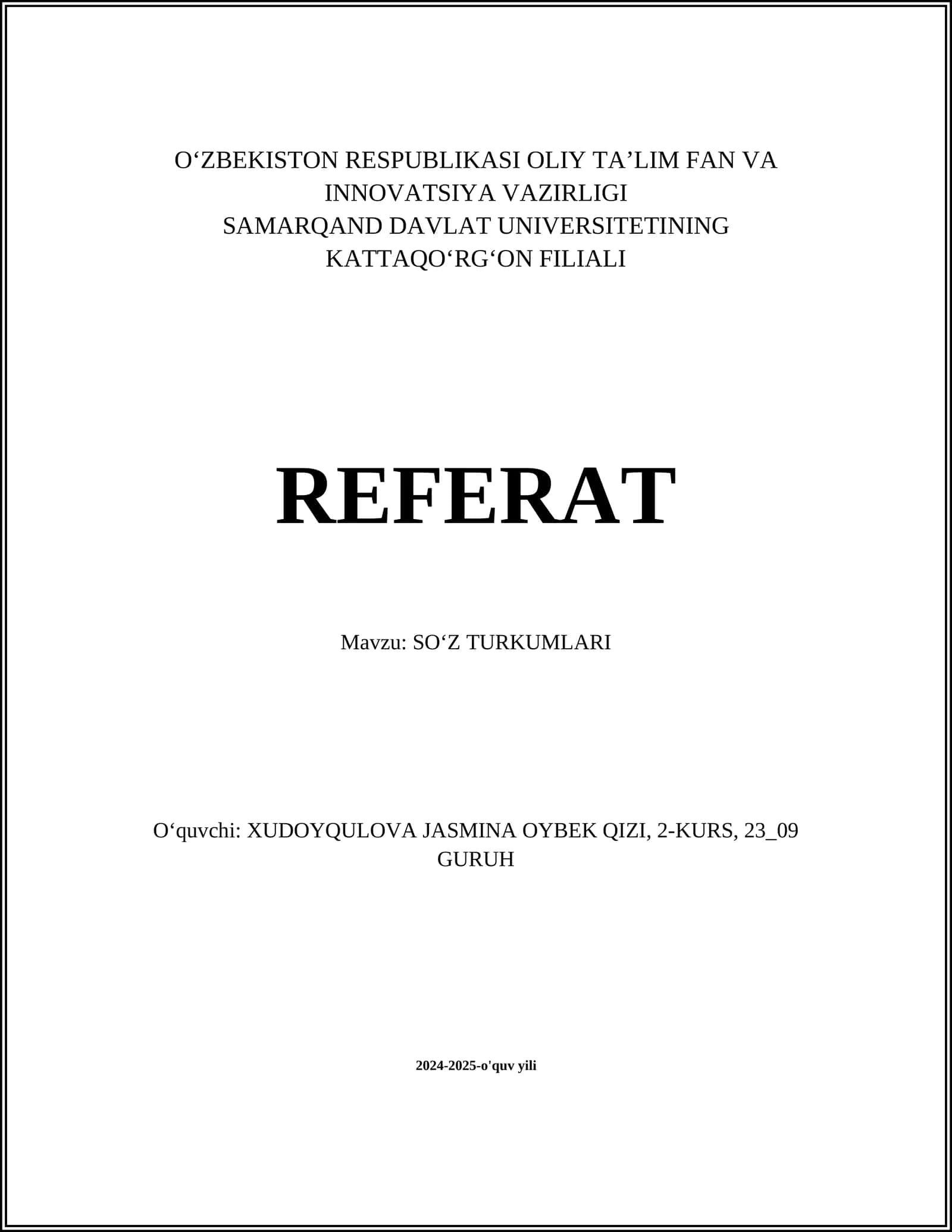 SO‘Z TURKUMLARI