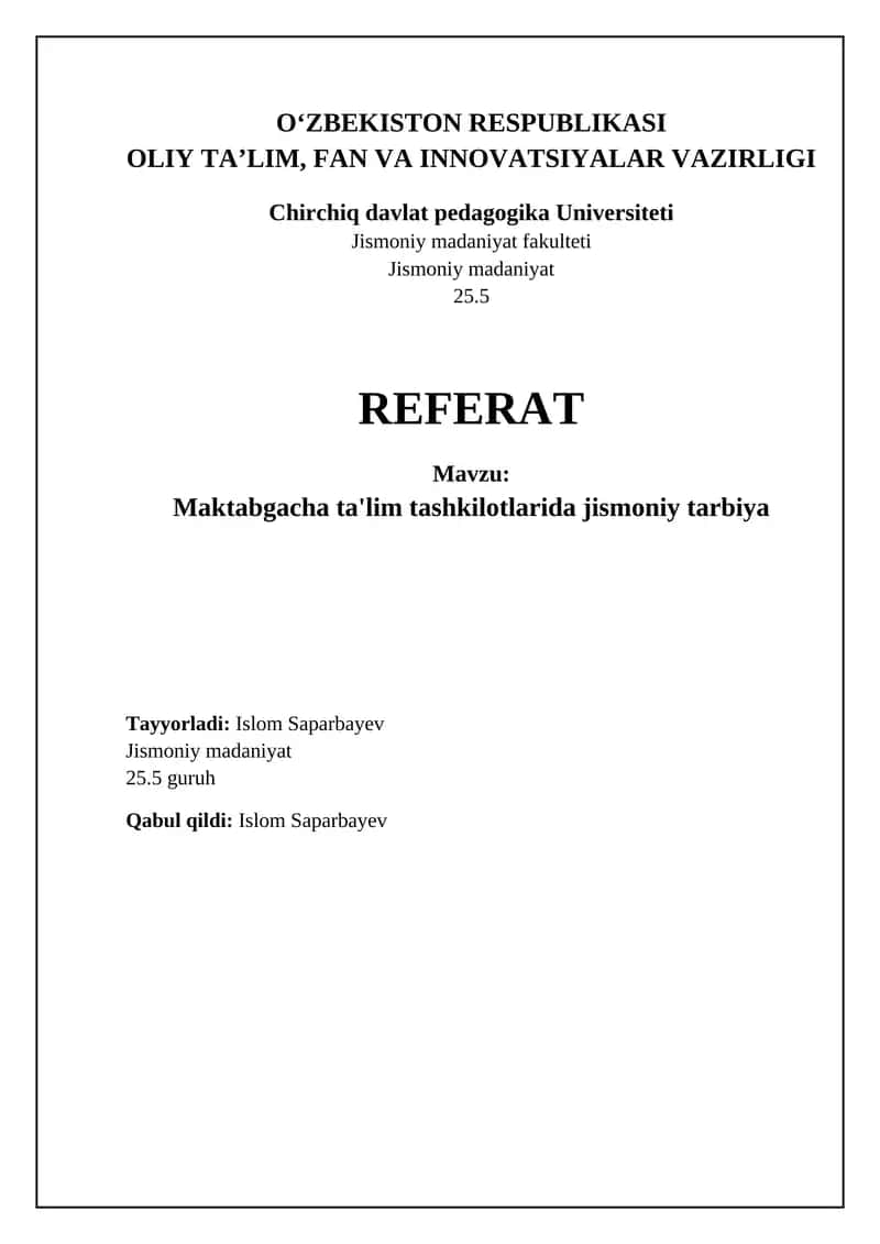 Maktabgacha ta'lim tashkilotlarida jismoniy tarbiya