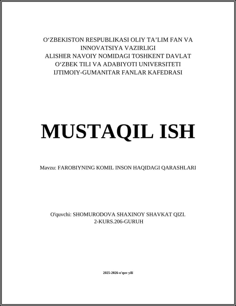 FAROBIYNING KOMIL INSON HAQIDAGI QARASHLARI