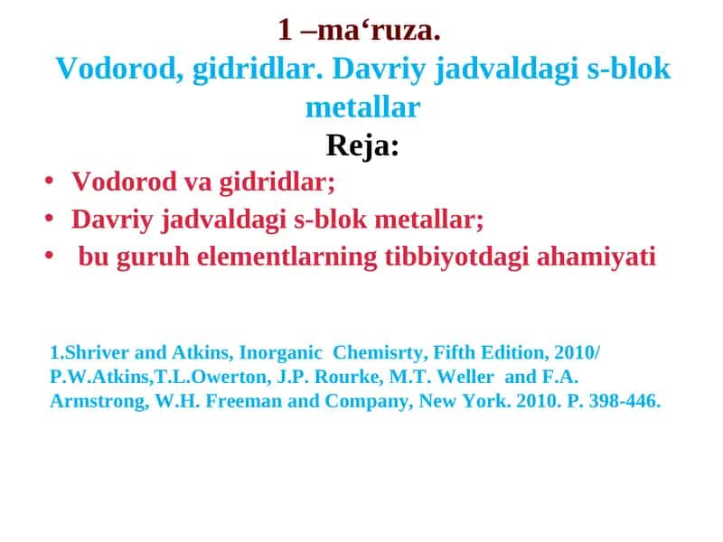 Vodorod va gidridlar;