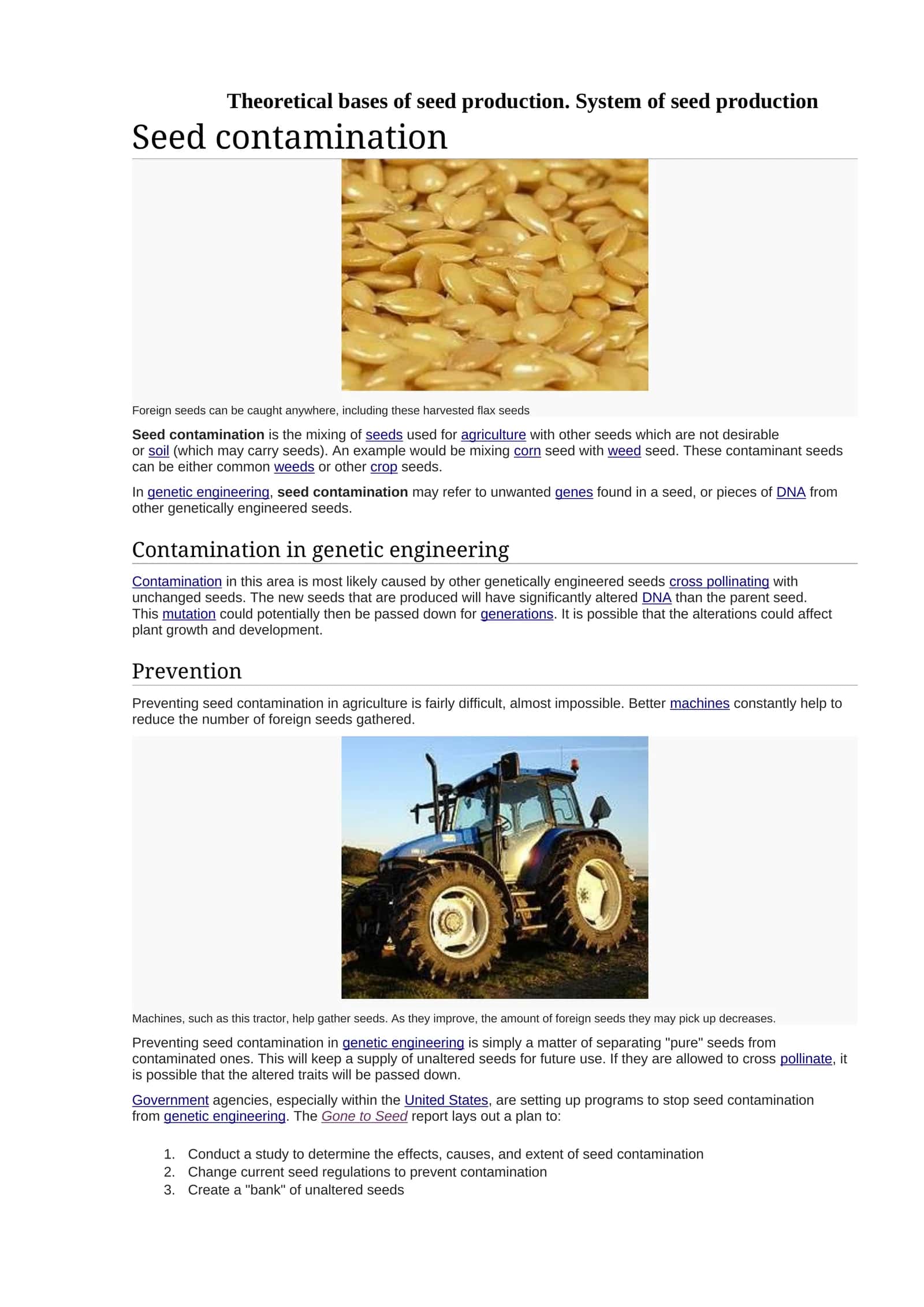 Theoretical bases of seed production. System of seed production