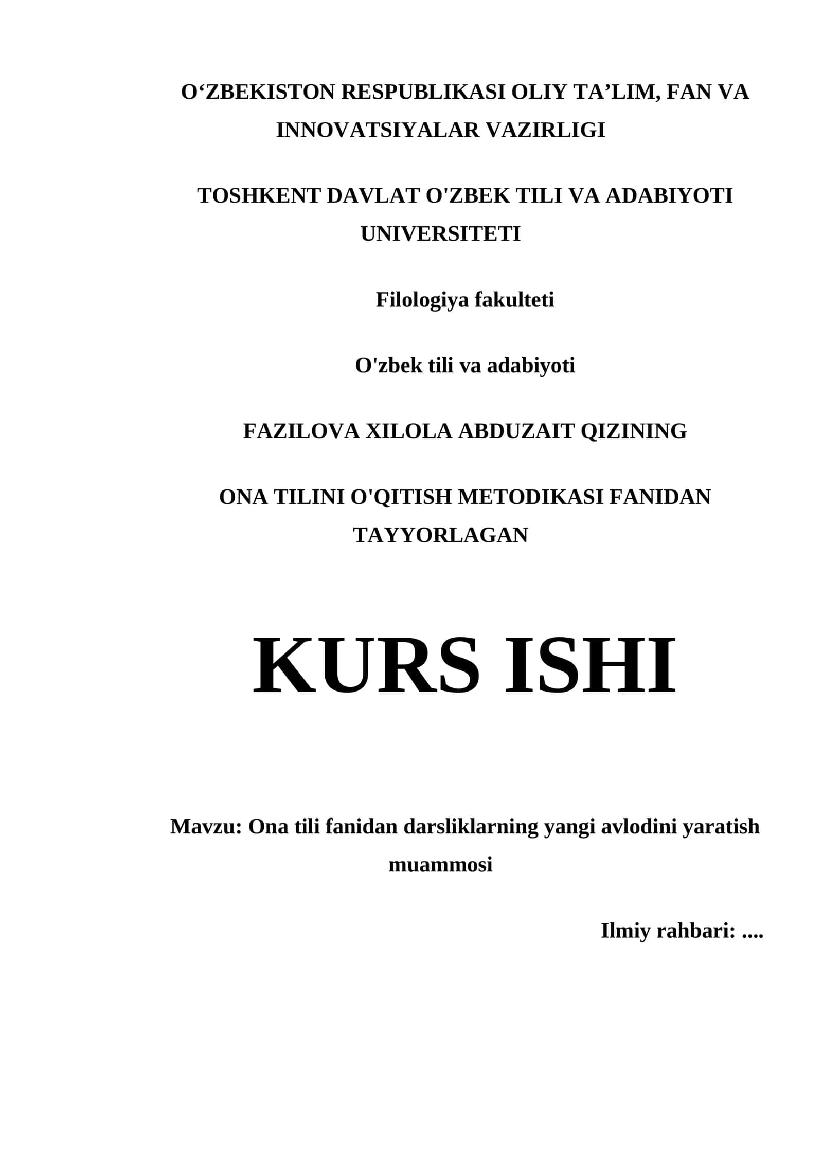 Ona Tili Fanidan Darsliklarning Yangi Avlodini Yaratish Muammosi