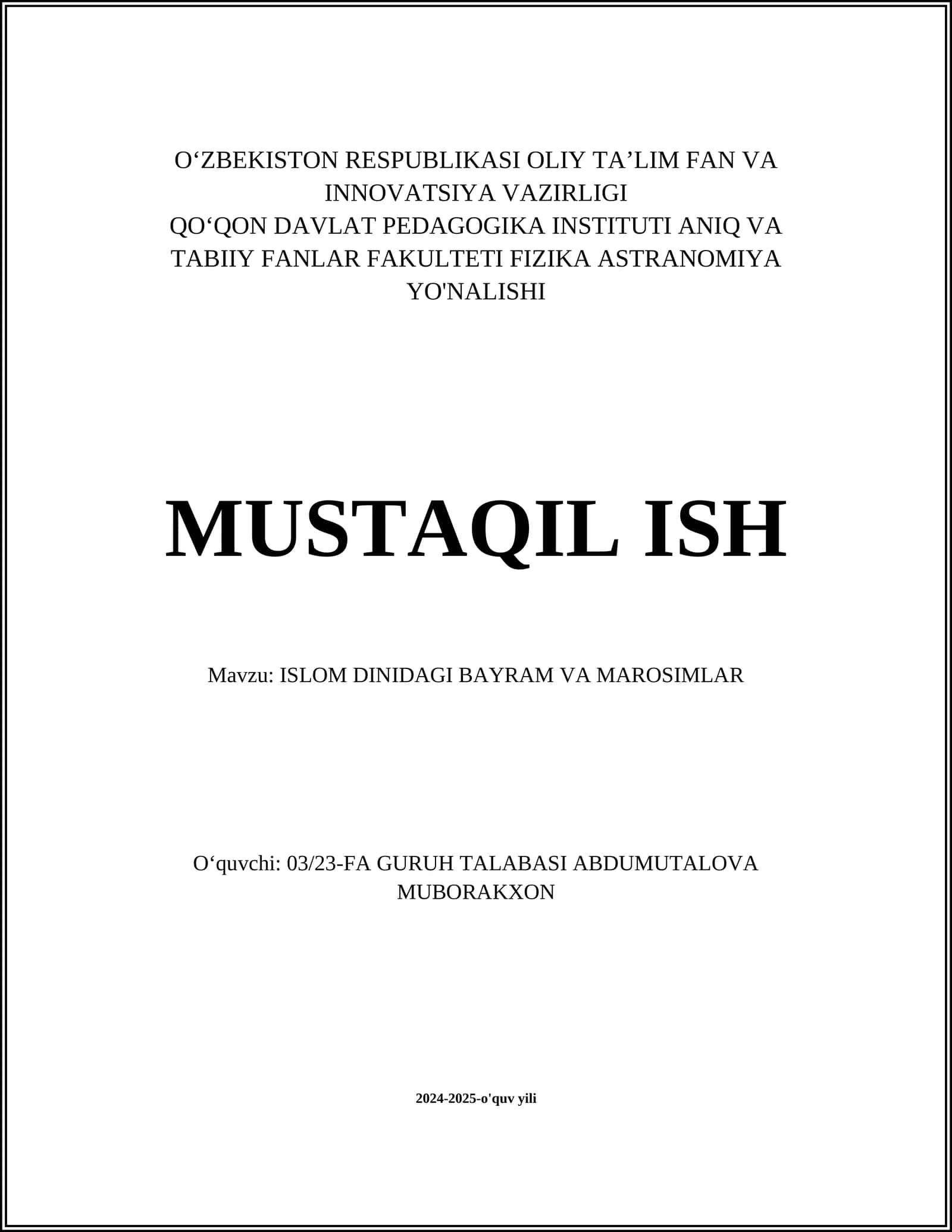 ISLOM DINIDAGI BAYRAM VA MAROSIMLAR