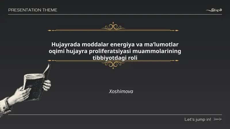 Hujayrada moddalar energiya va maʼlumotlar oqimi hujayra proliferatsiyasi muammolarining tibbiyotdagi roli