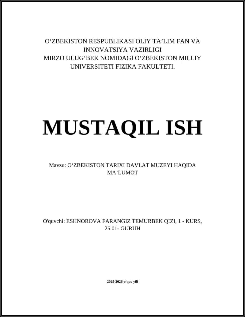 OʻZBEKISTON TARIXI DAVLAT MUZEYI