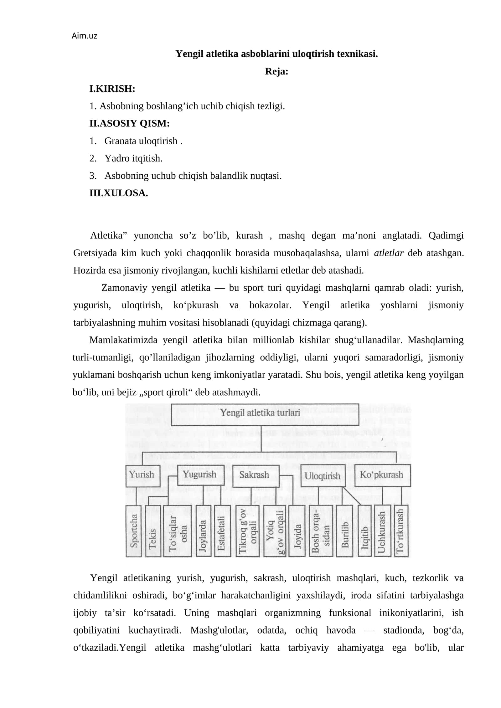 Yengil atletika asboblarini uloqtirish texnikasi