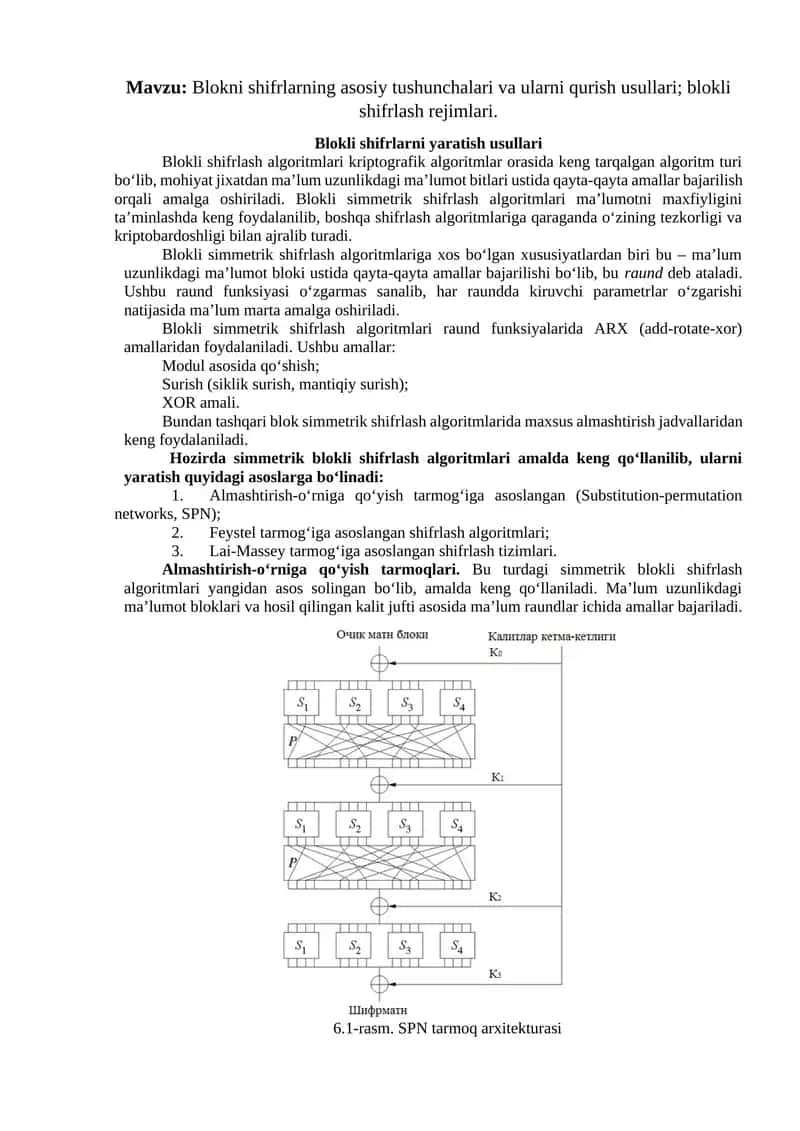 Blokli simmetrik shifrlash algoritmlari