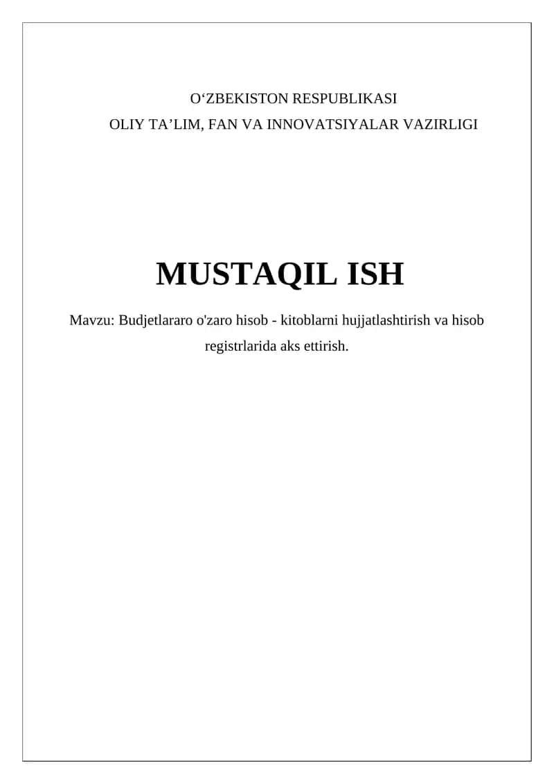 Budjetlararo o'zaro hisob-kitoblarni hujjatlashtirish va hisob registrlarida aks ettirish
