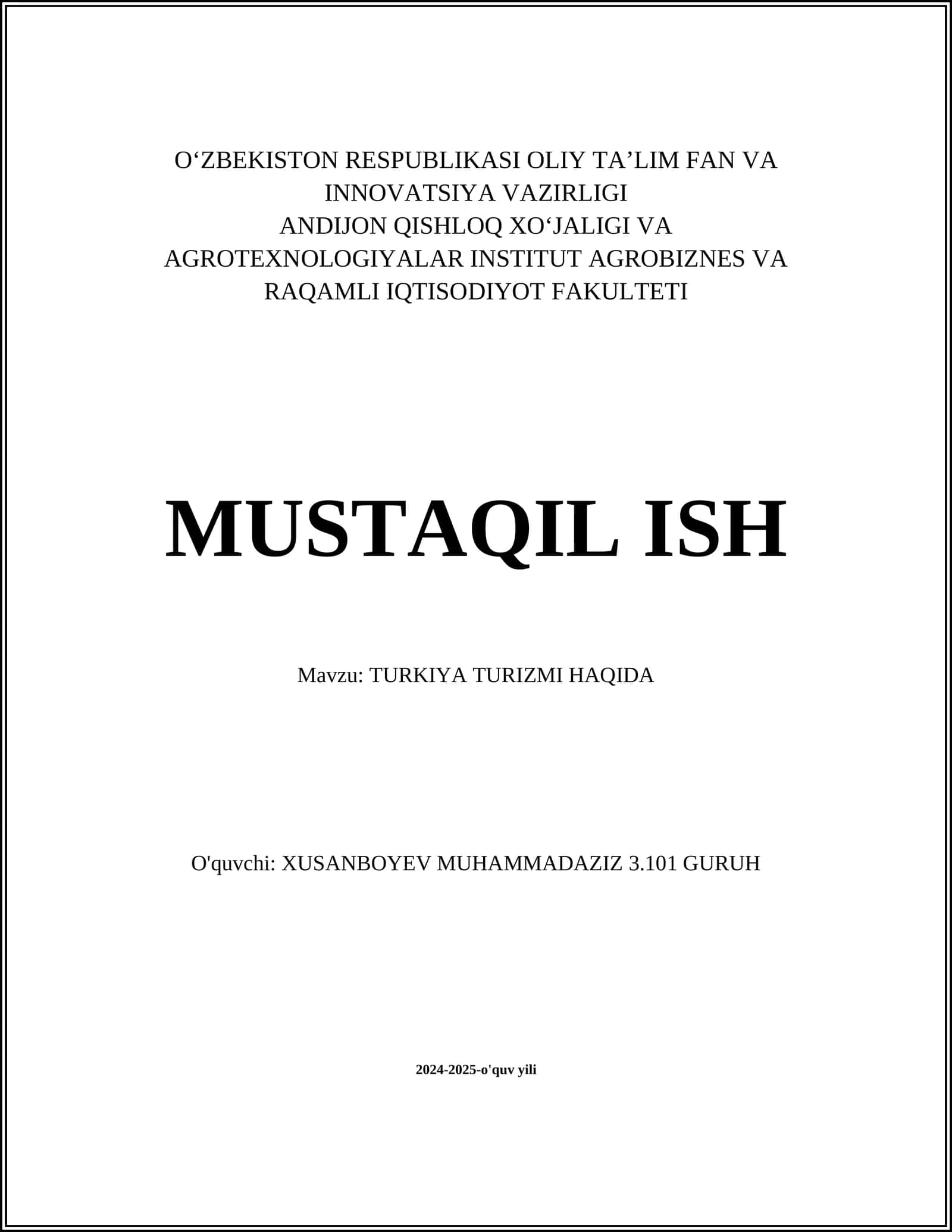 TURKIYA TURIZMI HAQIDA
