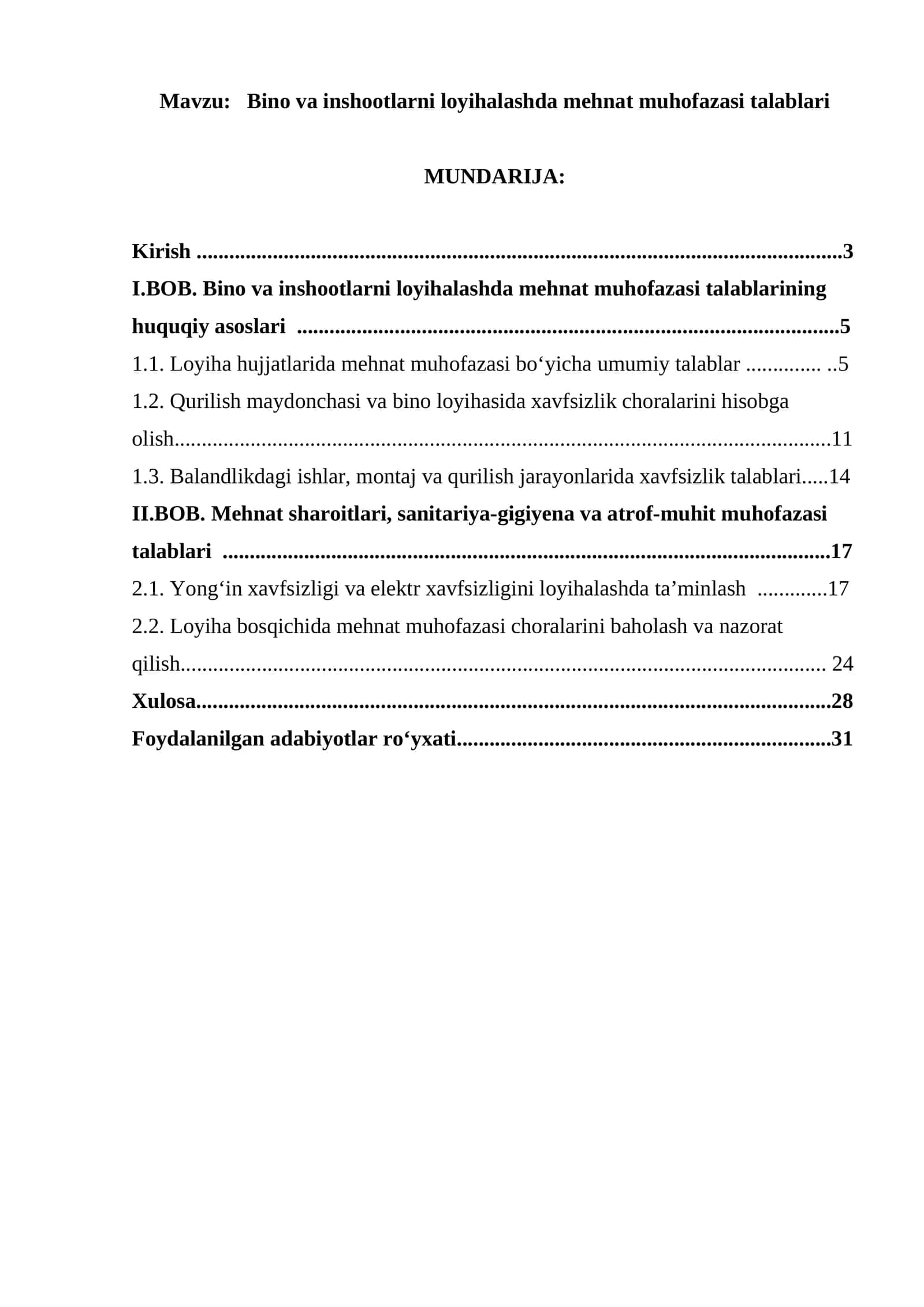 Bino va inshootlarni loyihalashda mehnat muhofazasi talablari
