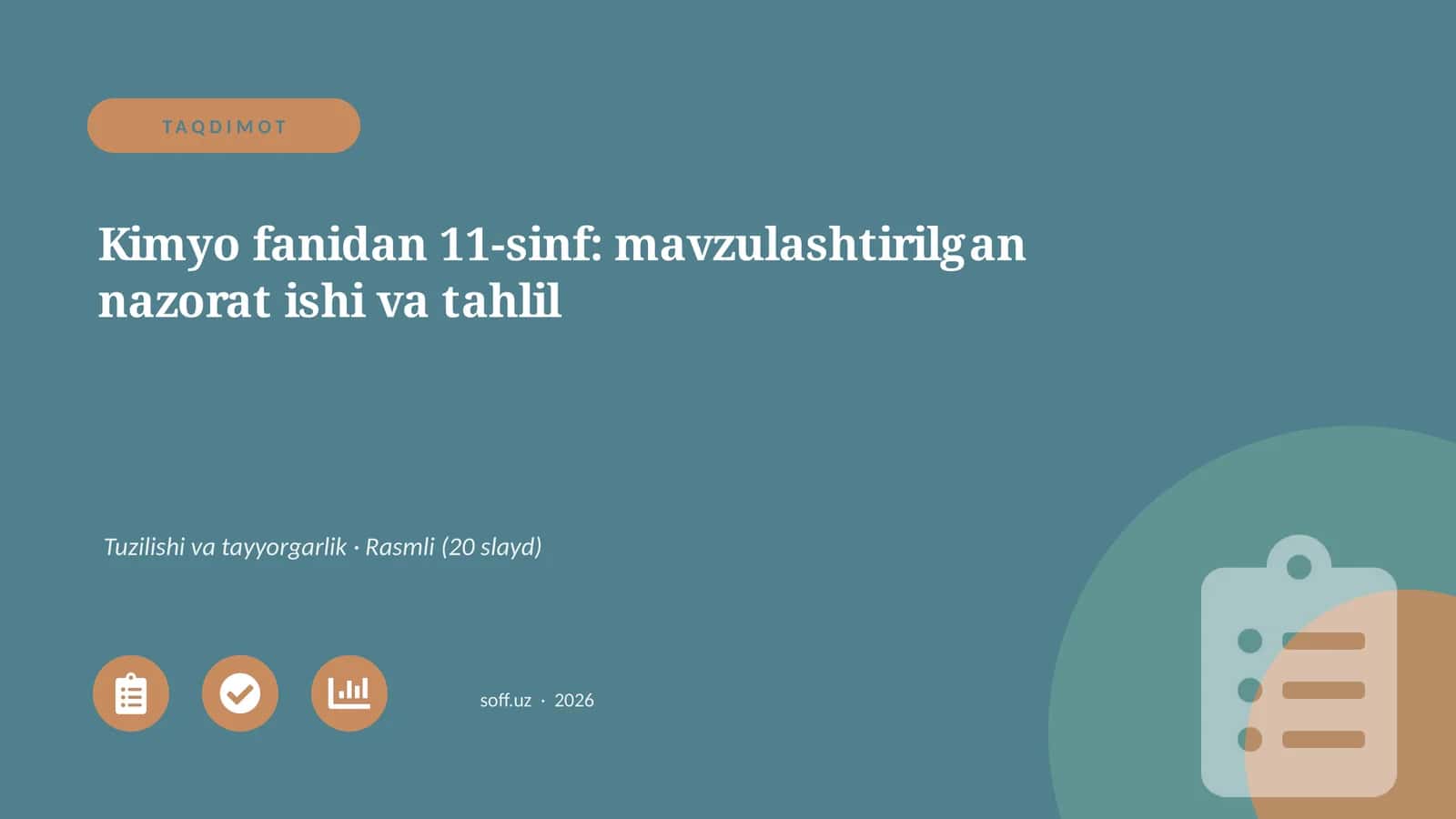 Kimyo fanidan 11-sinf: mavzulashtirilgan nazorat ishi va tahlil