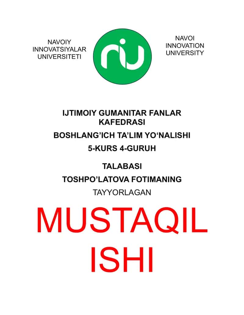 Amaliy mashg'ulotlariga tayyorgarlik ko'rish va uyga vazifalarni bajarish