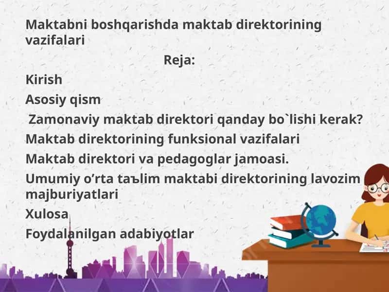 Maktabni boshqarishda maktab direktorining vazifalari