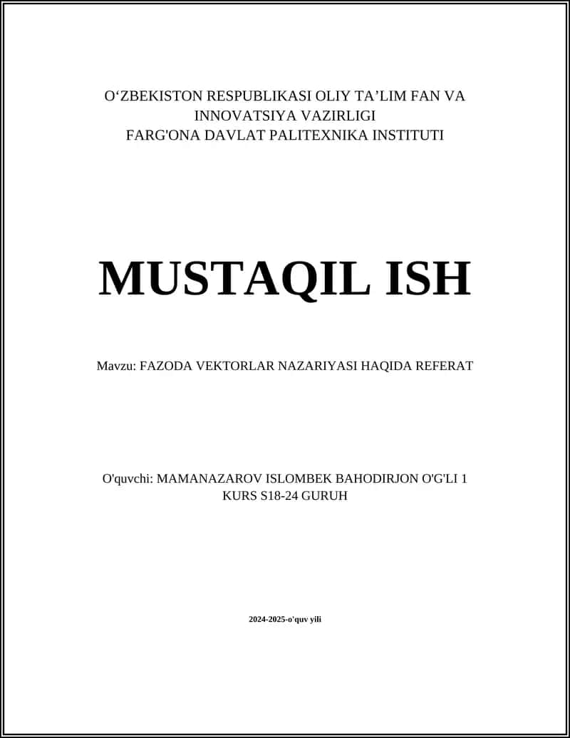 FAZODA VEKTORLAR NAZARIYASI HAQIDA REFERAT