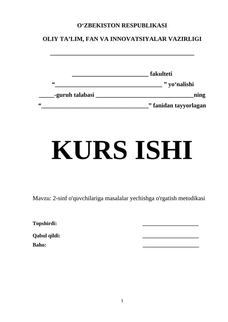 2-sinf o'quvchilariga masalalar yechishga o'rgatish metodikasi