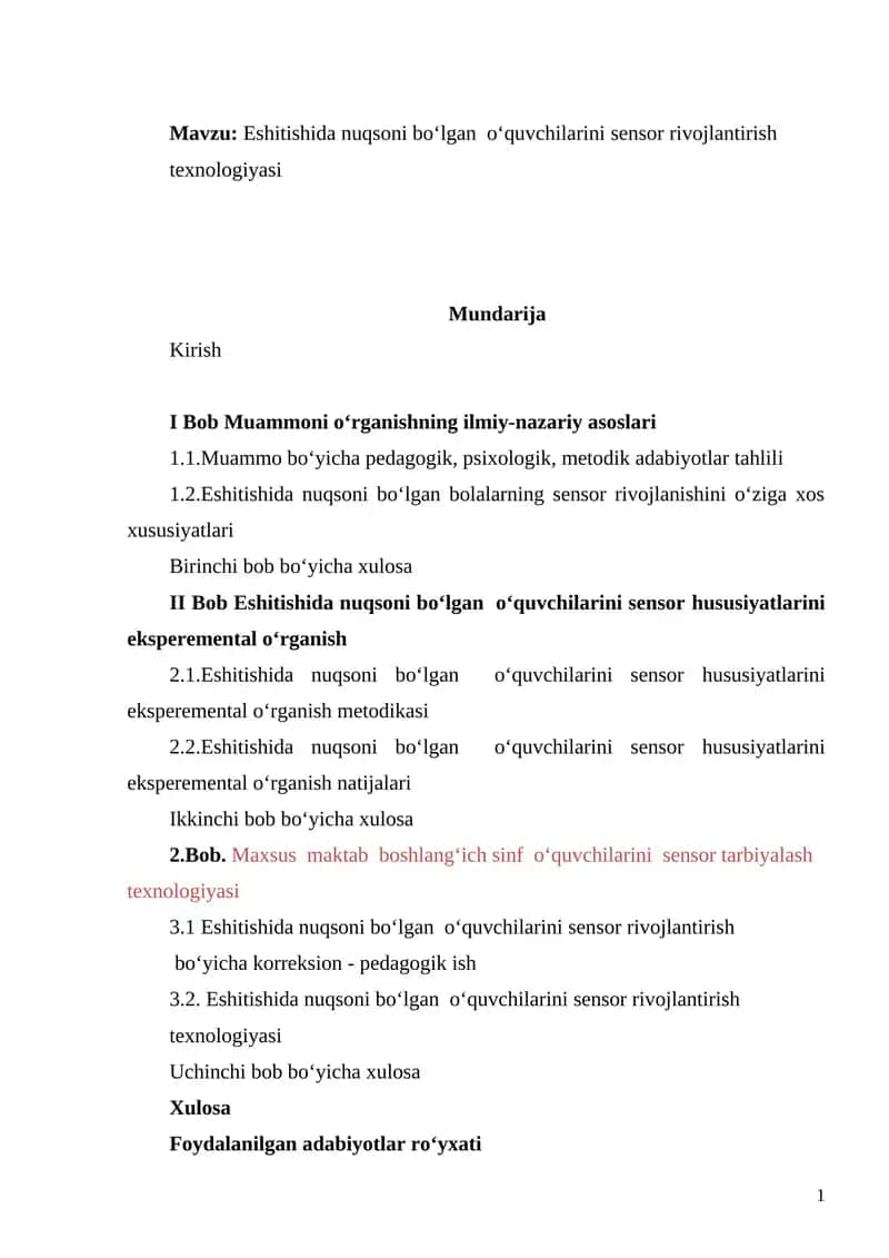 Eshitishida nuqsoni bo‘lgan o‘quvchilarini sensor rivojlantirish