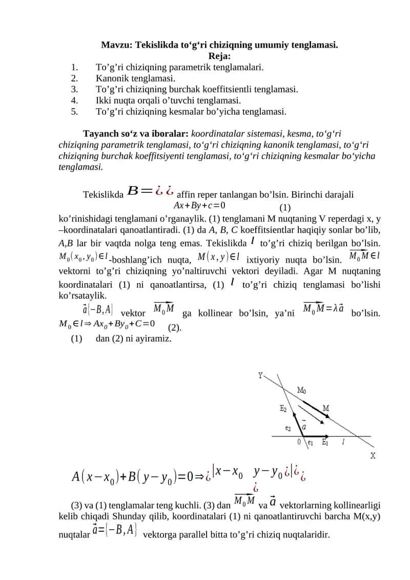 To'g'ri chiziqning parametrik tenglamasi