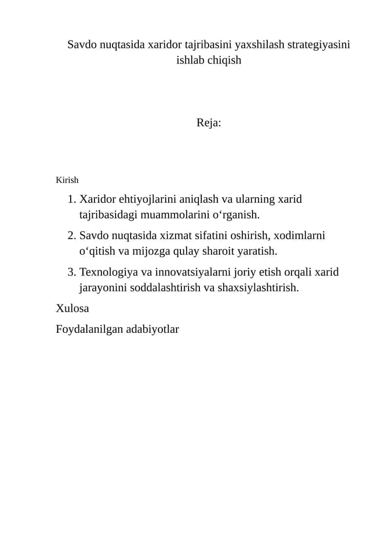 Savdo nuqtasida xaridor tajribasini yaxshilash strategiyasi