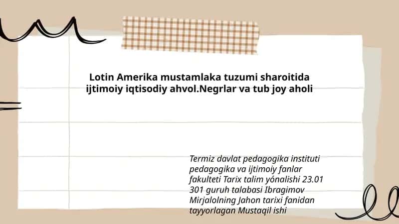 Jahon tarixi fanidan tayyorlagan Mustaqil ishi