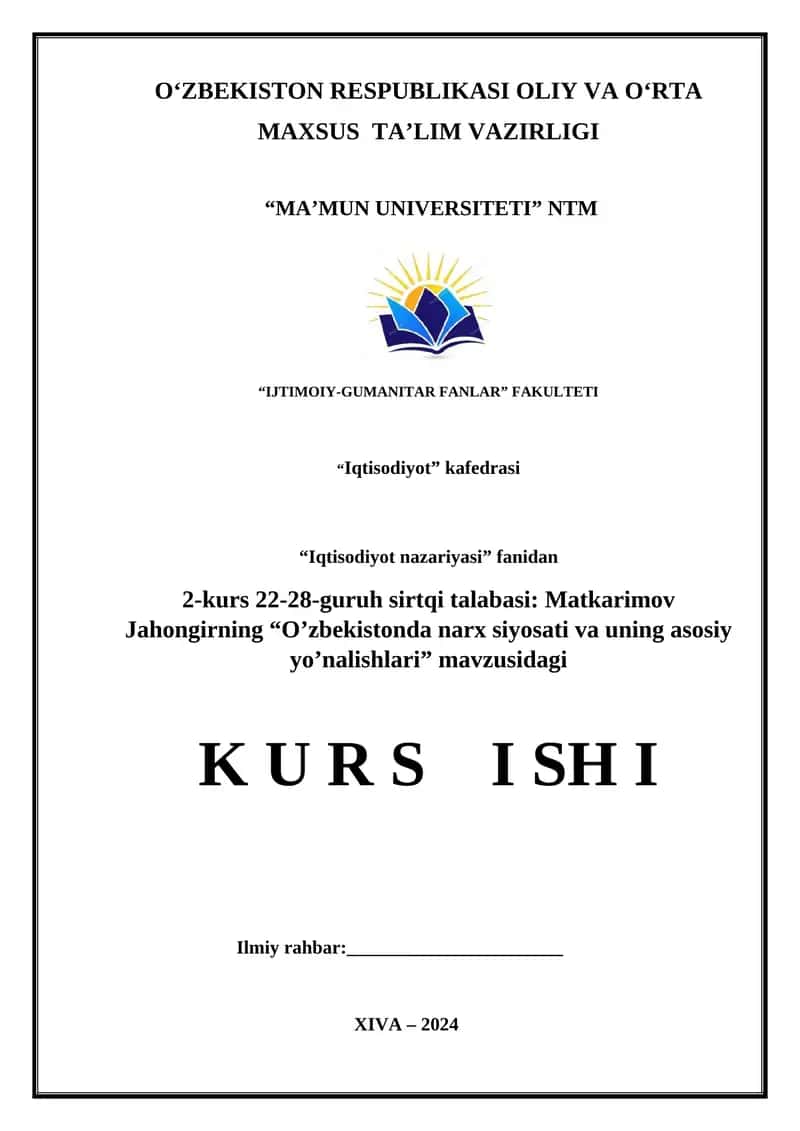 O‘zbekistonda narx siyosati va uning asosiy yo’nalishlari