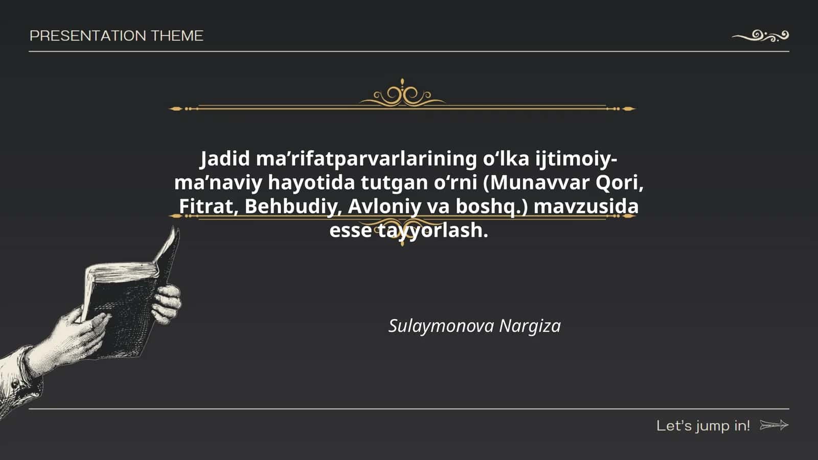 Jadid ma’rifatparvarlarining o‘lka ijtimoiy-ma’naviy hayotida tutgan o‘rni (Munavvar Qori, Fitrat, Behbudiy, Avloniy va boshq.)