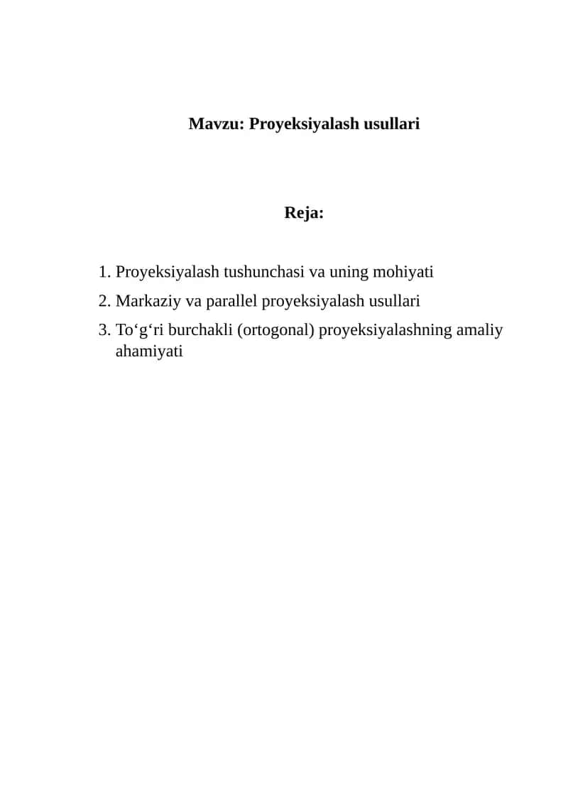 Proyeksiyalash usullari
