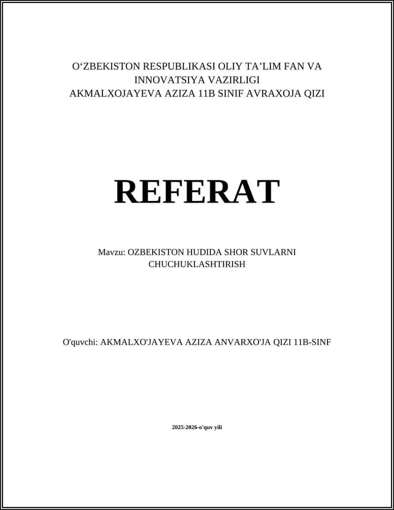 Oʻzbekiston sharoitida shor suvlarning turlari va manbalari
