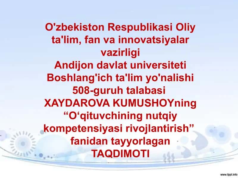 O'qituvchining nutqiy kompetensiyasini rivojlantirish