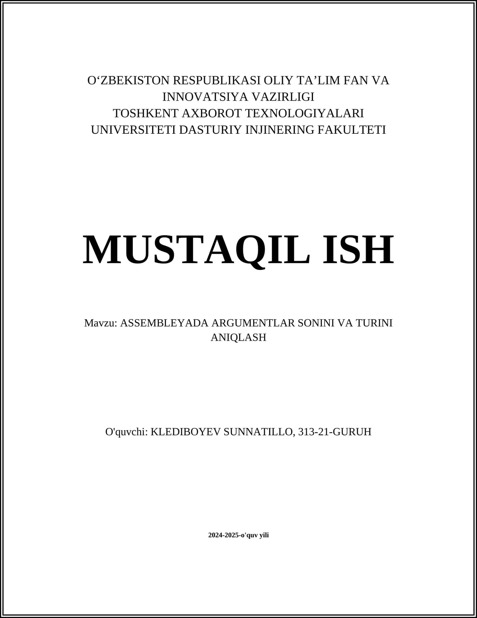 ASSEMBLEYADA ARGUMENTLAR SONINI VA TURINI ANIQLASH