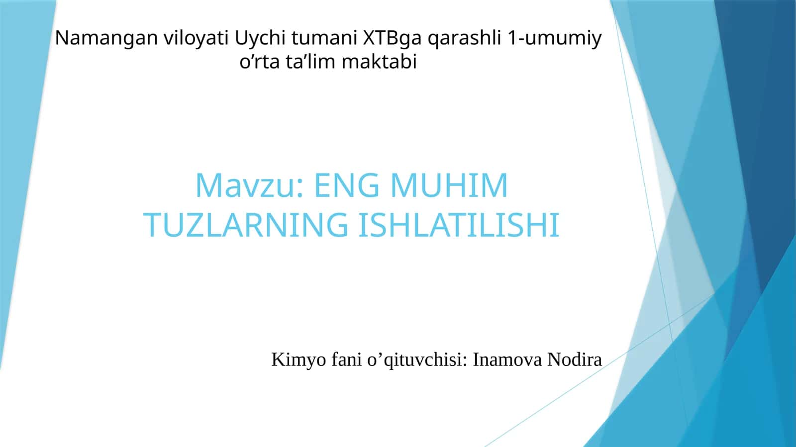 ENGMUHIM TUZLARNING ISHLATILISHI