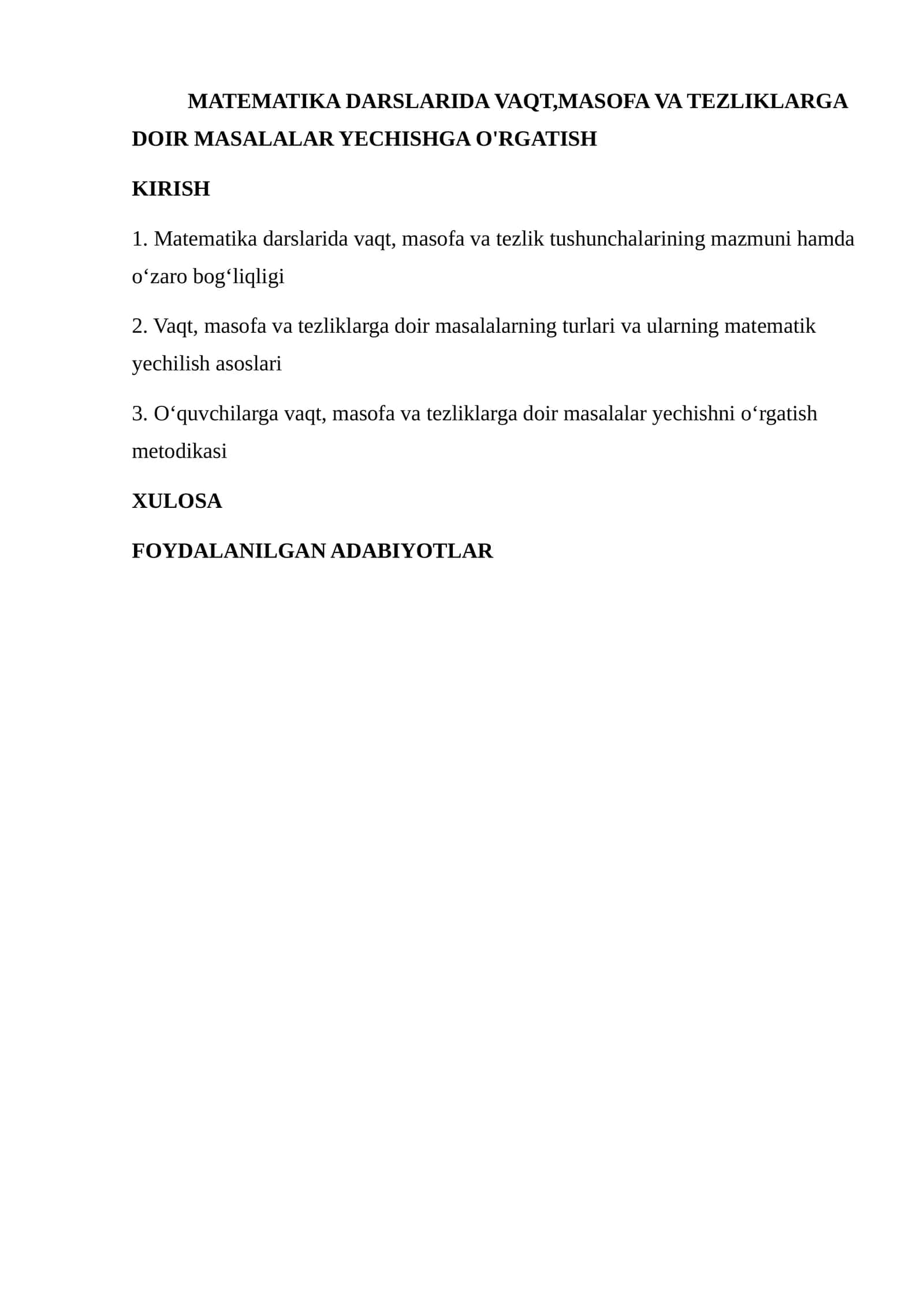 Matematika darslarida vaqt, masofa va tezliklarga doir masalalar yechishni o‘rgatish