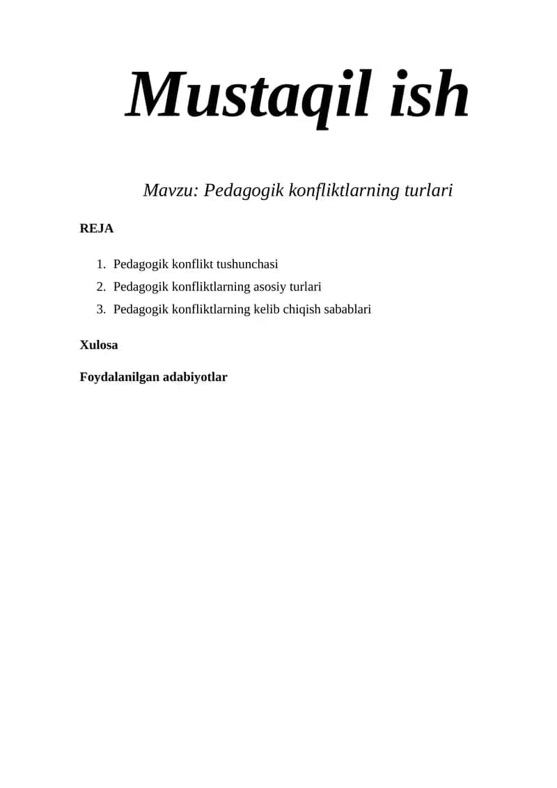 Pedagogik konfliktlarning turlari