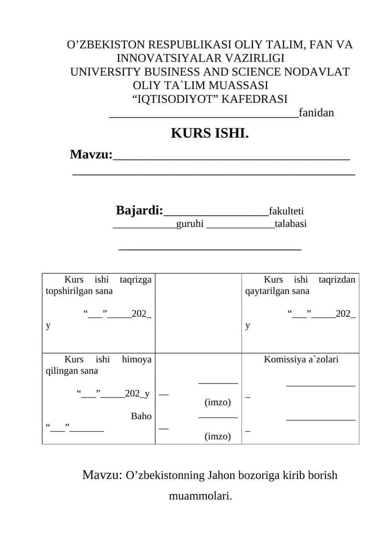 O’zbekistonning Jahon bozoriga kirib borish muammolari