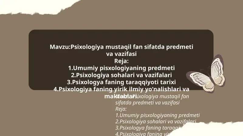 Psixologiya mustaqil fan sifatda predmeti va vazifasi