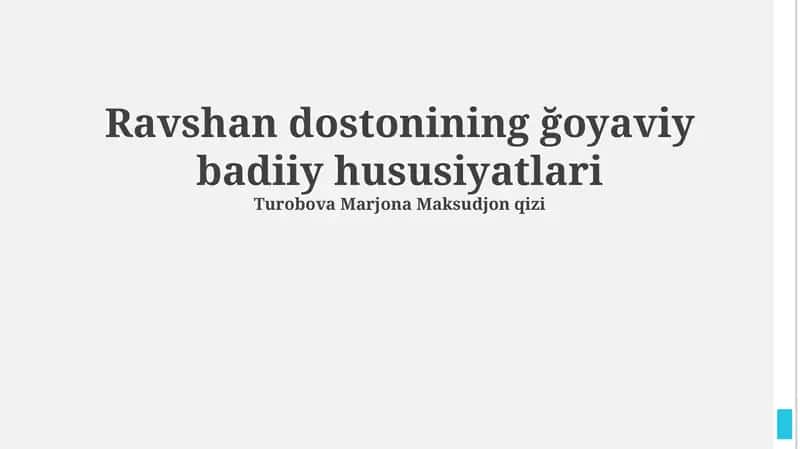 Ravshan dostonining ğoyaviy badiiy hususiyatlari