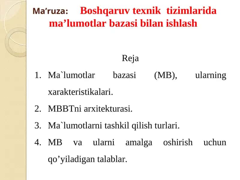 Ma'lumotlar bazasi bilan ishlash