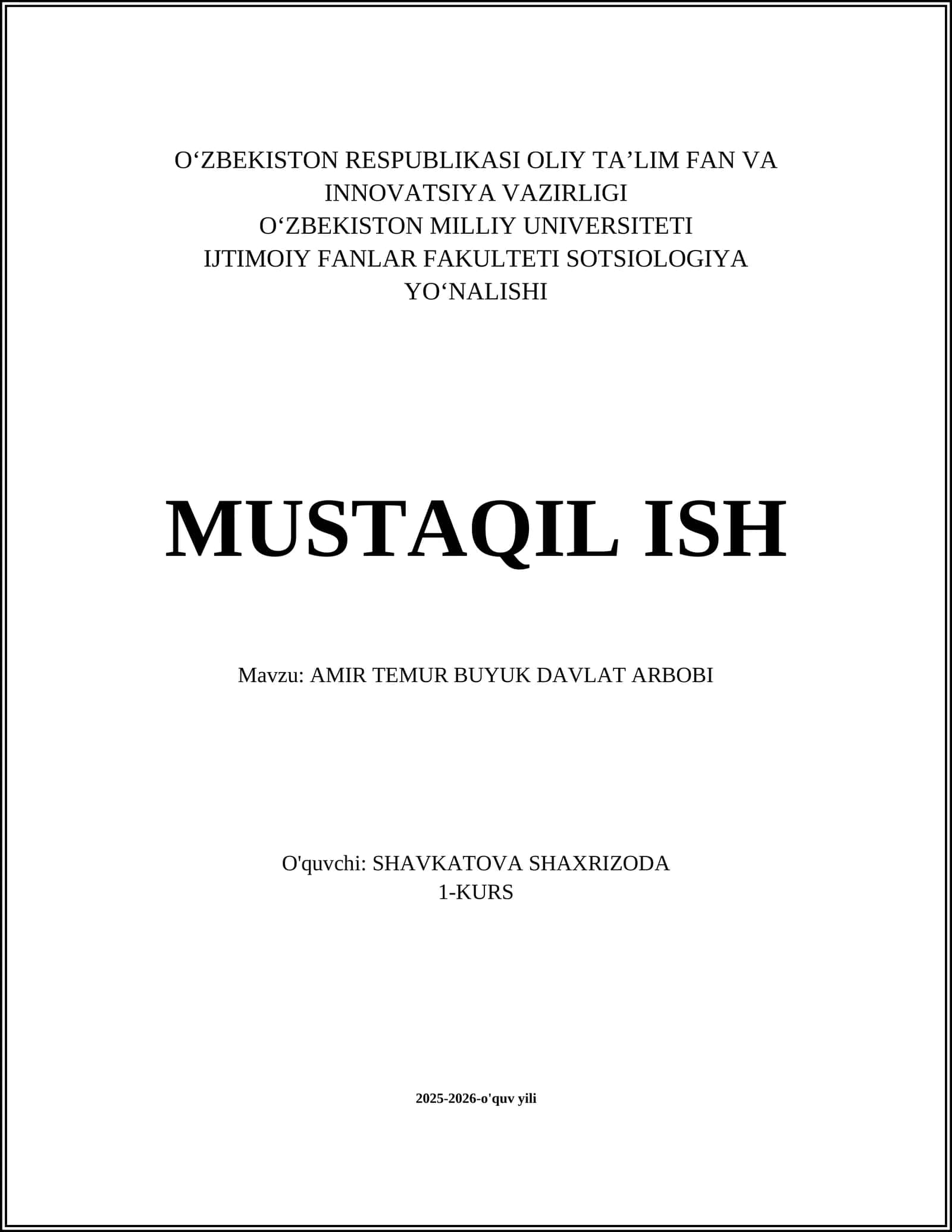 AMIR TEMUR BUYUK DAVLAT ARBOBI