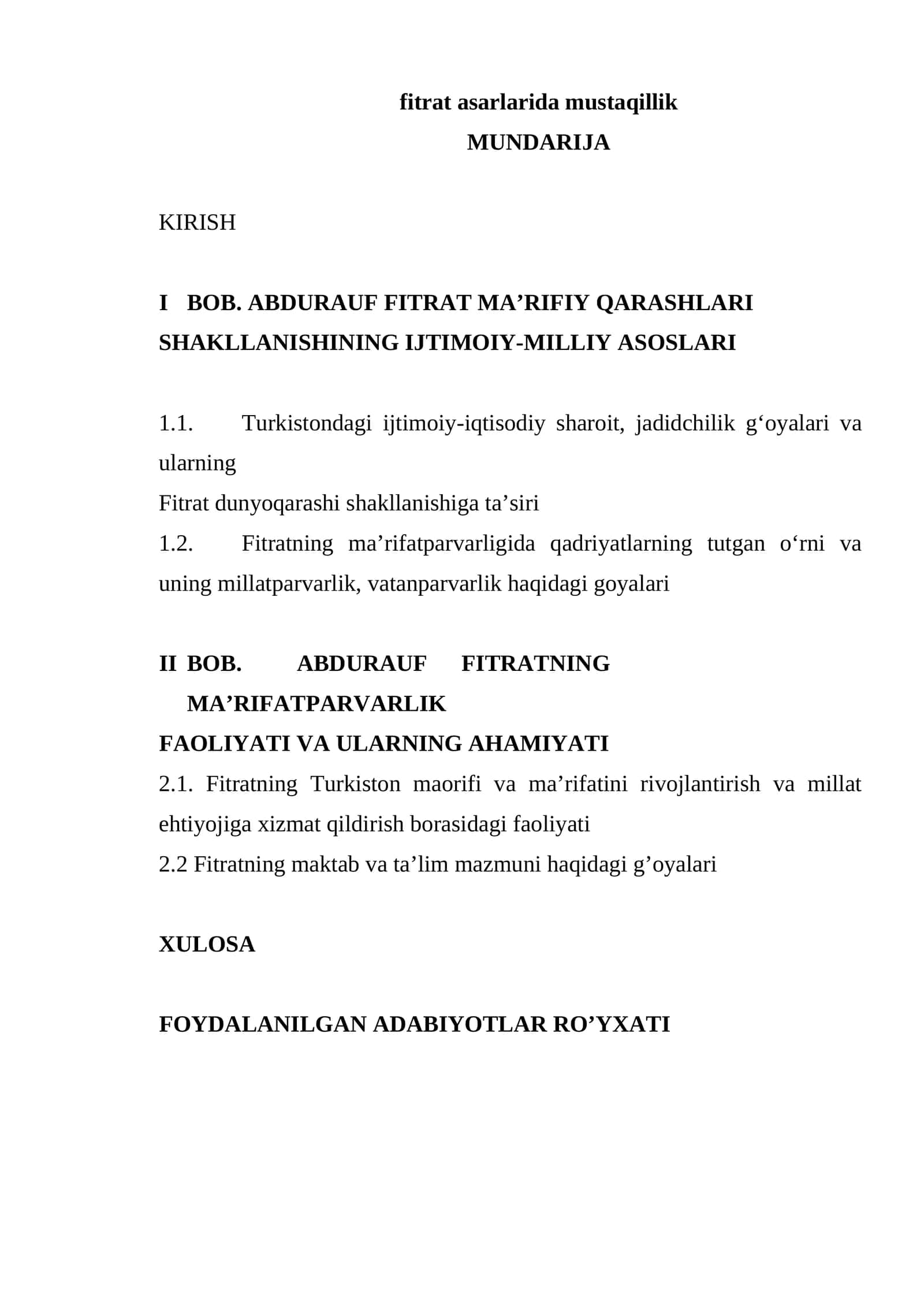Fitrat asarlarida mustaqillik