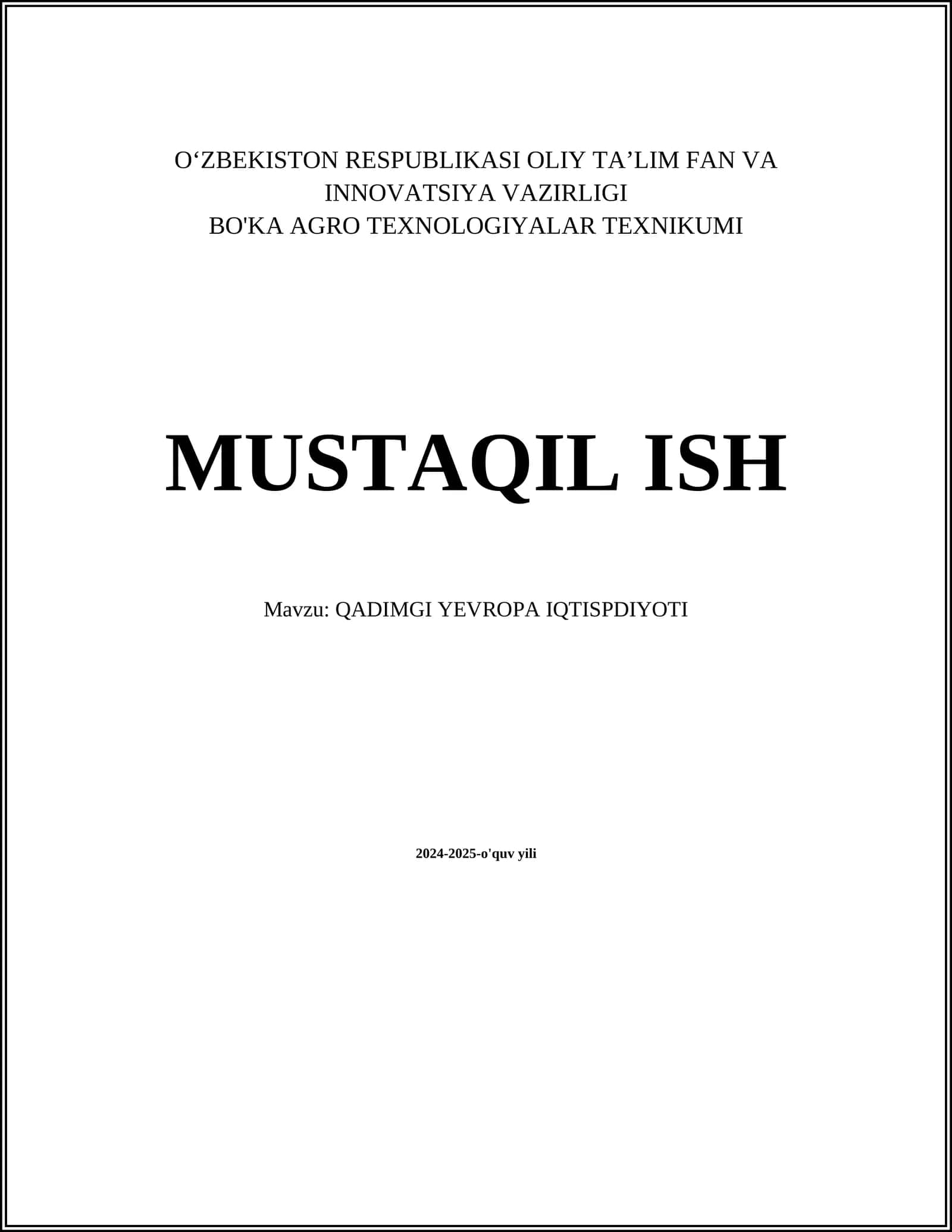 QADIMGI YEVROPA IQTISPDIYOTI
