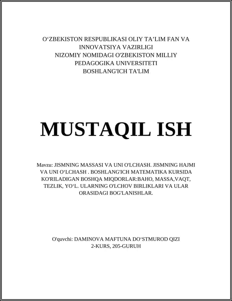 Jismning massasi va uni o'lchash