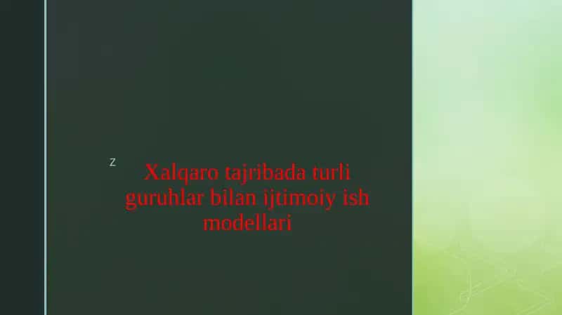 Xalqaro tajribada turli guruhlar bilan ijtimoiy ish modellari