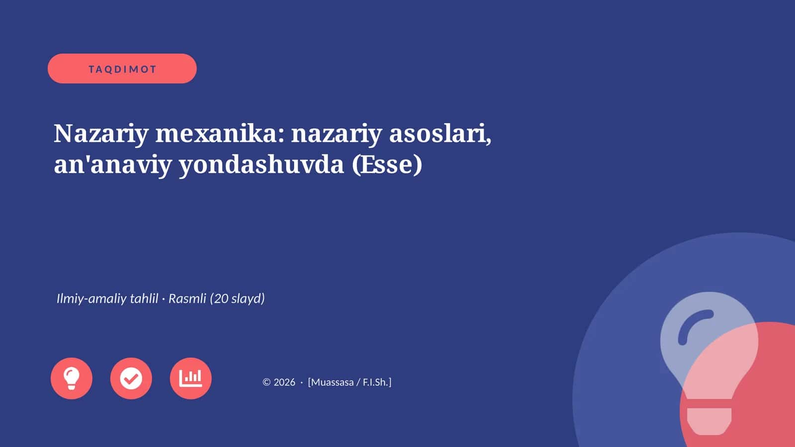 Nazariy mexanika: nazariy asoslari, an'anaviy yondashuvda (Esse)