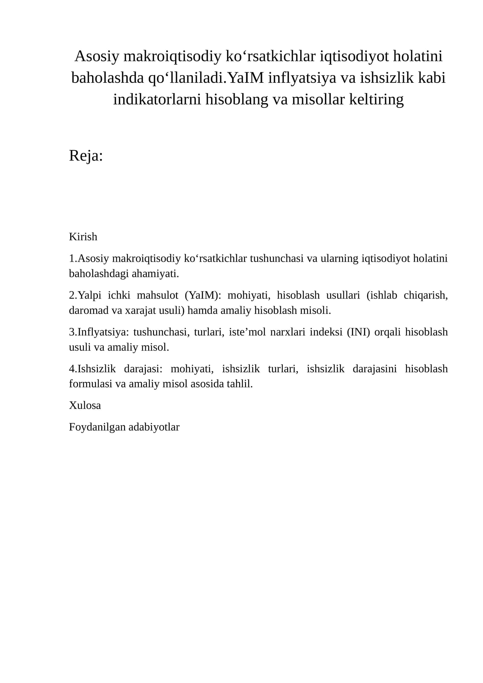 Asosiy makroiqtisodiy ko‘rsatkichlar