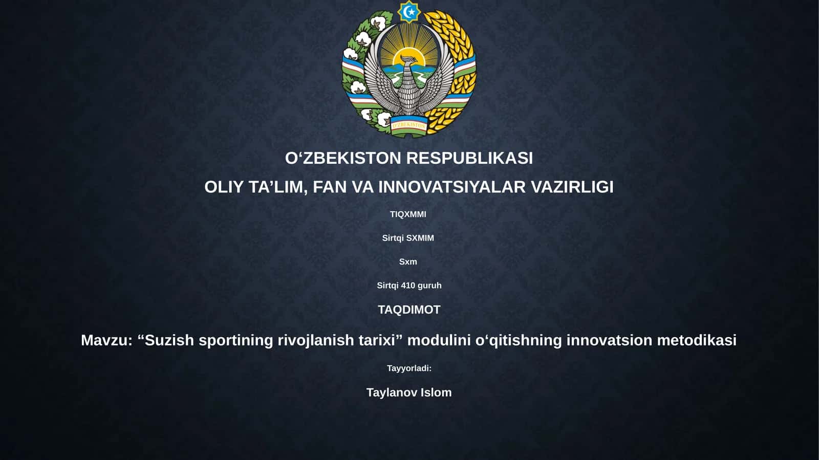 “Suzish sportining rivojlanish tarixi” modulini o‘qitishning innovatsion metodikasi