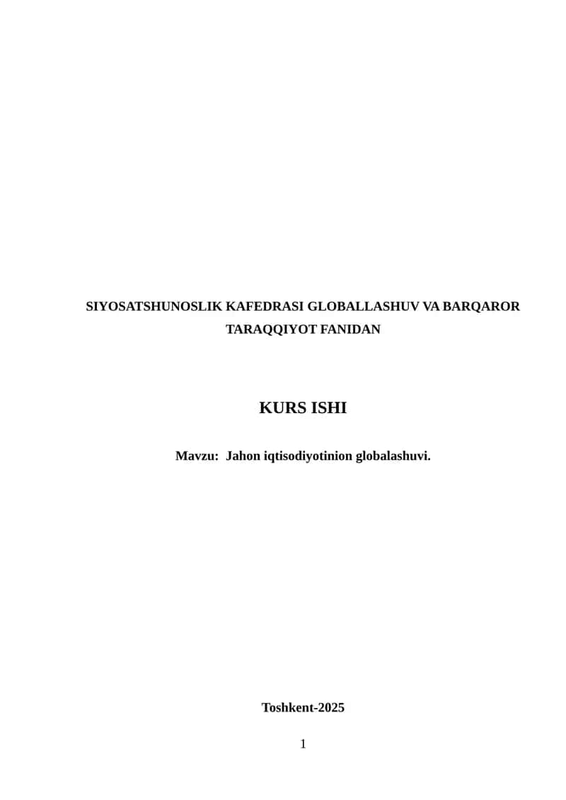 Jahon iqtisodiyotinion globalashuvi