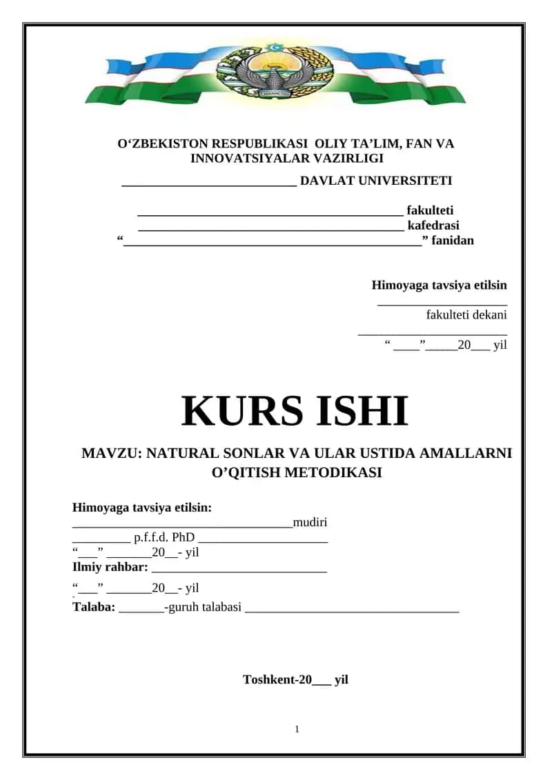 NATURAL SONLAR VA ULAR USTIDA AMALLARNI O’QITISH METODIKASI